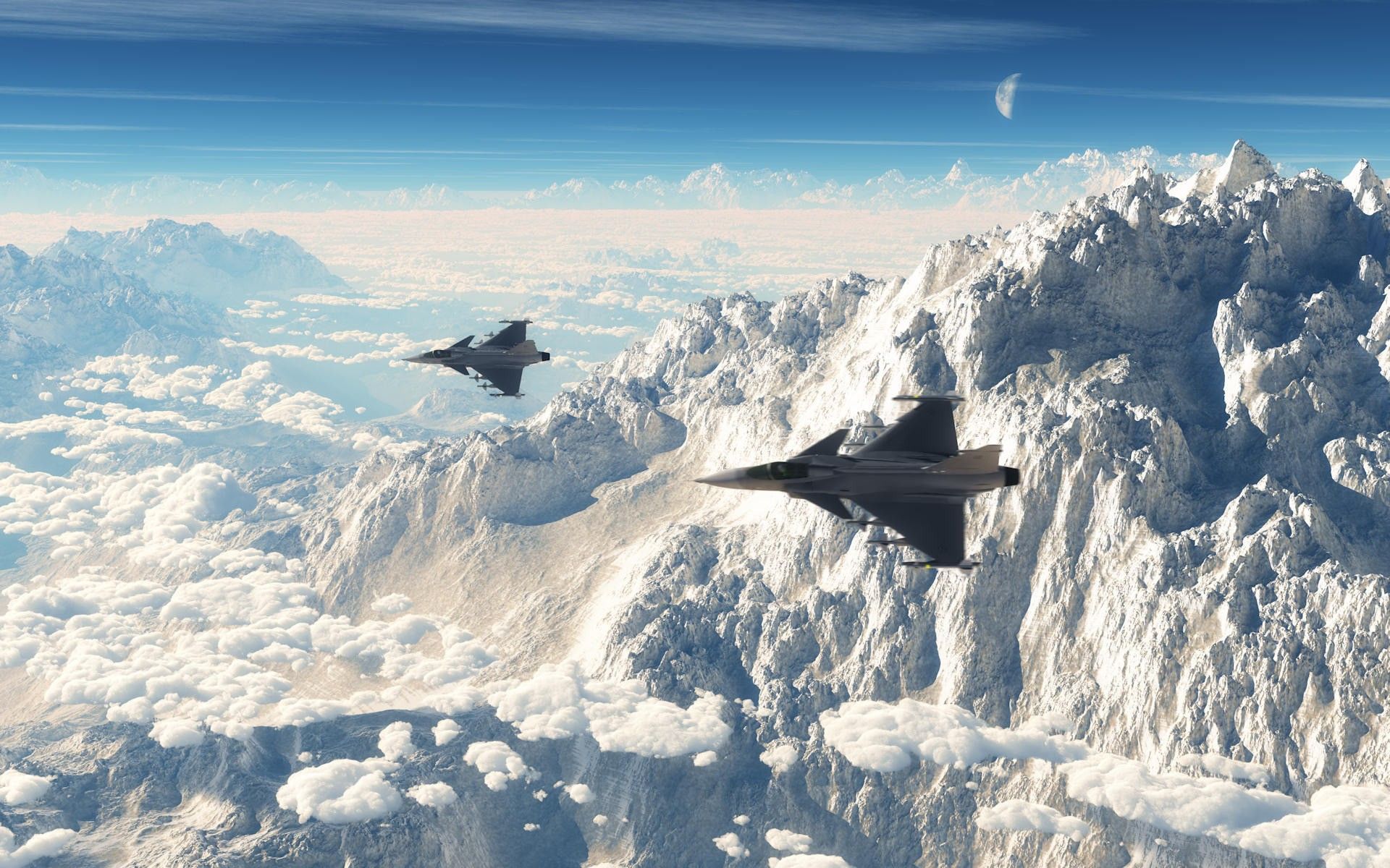 Caccia jet su montagne innevate, 1920x1200 WUXGA, Laptop