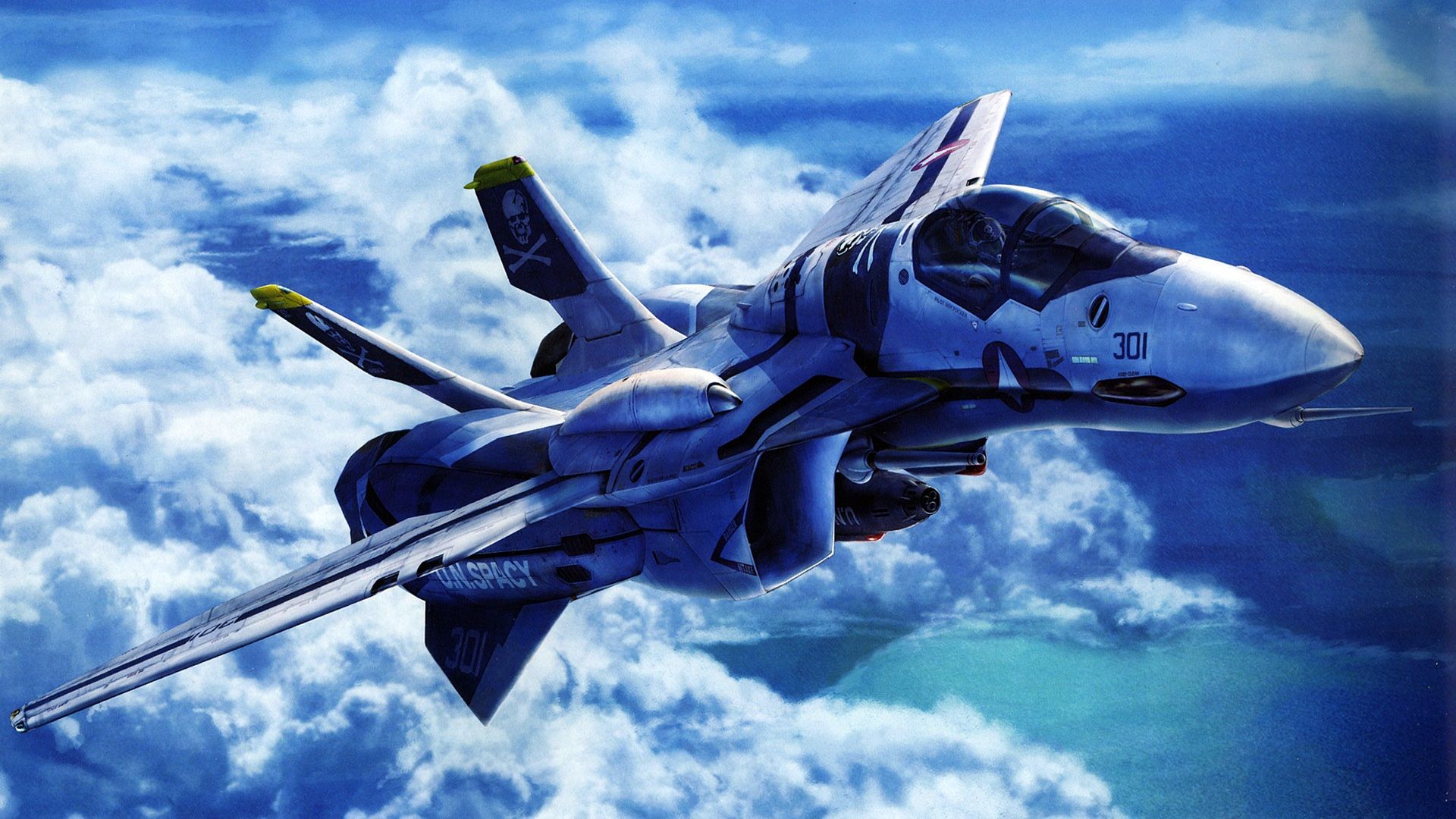 Caccia futuristico blu tra nuvole, 1920x1080 Full HD 1080p, Desktop
