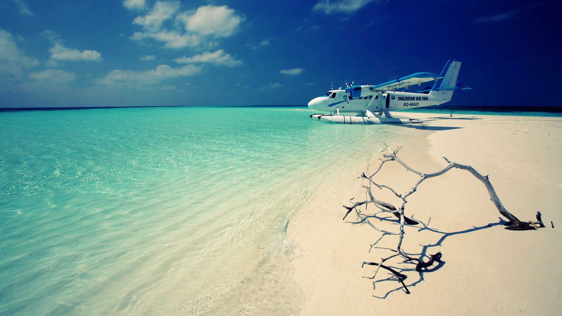 Idrovolante spiaggia tropicale turchese, 1920x1080 Full HD, Desktop