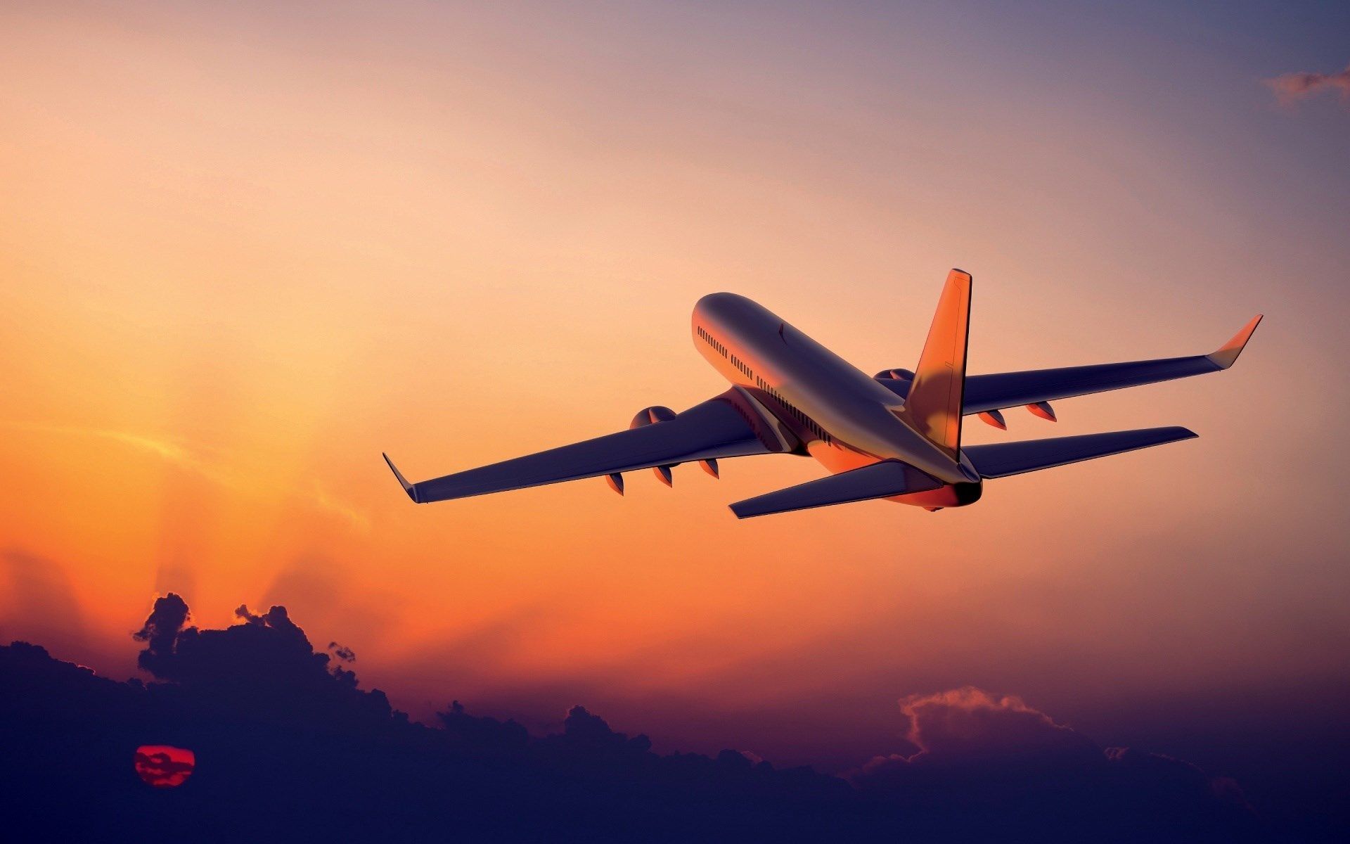 Aereo in volo al tramonto, 1920x1200 WUXGA, PC
