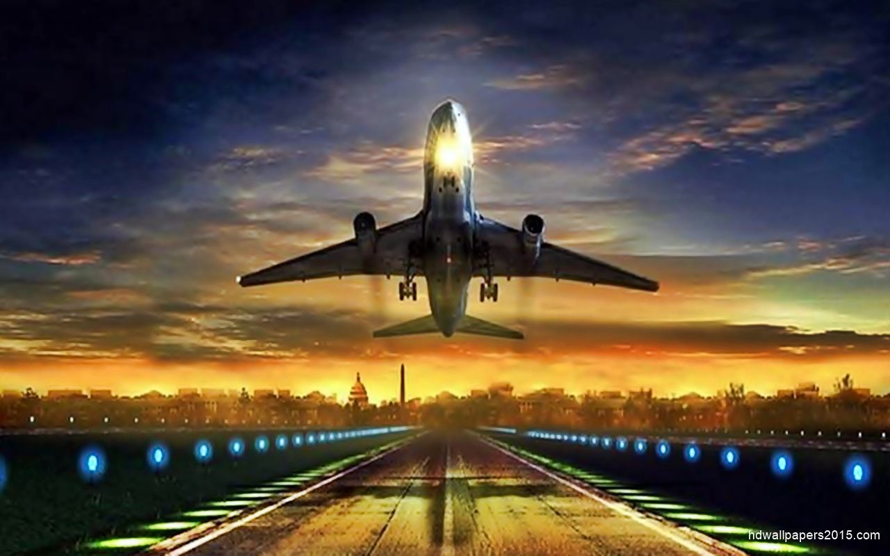 Aereo in decollo al tramonto, 1280x800 720p, Laptop