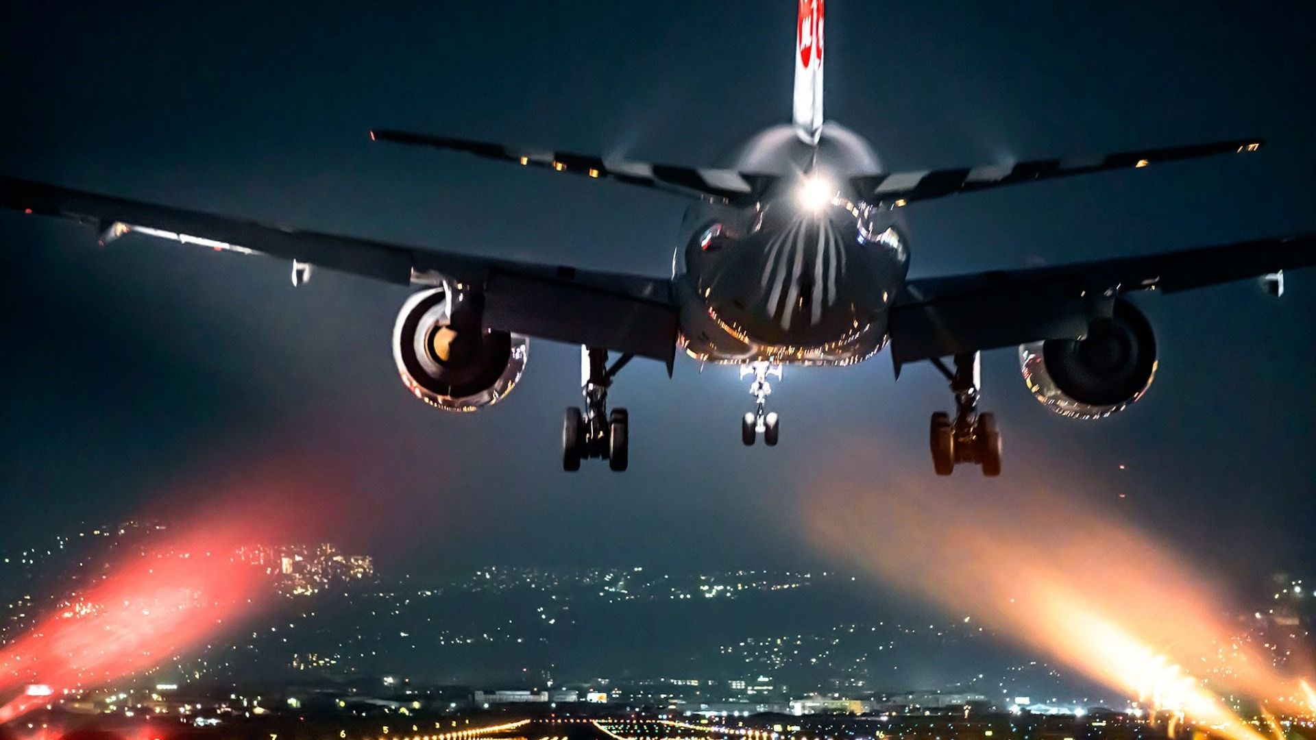 Aereo in atterraggio notturno, 1920x1080 Full HD, Desktop