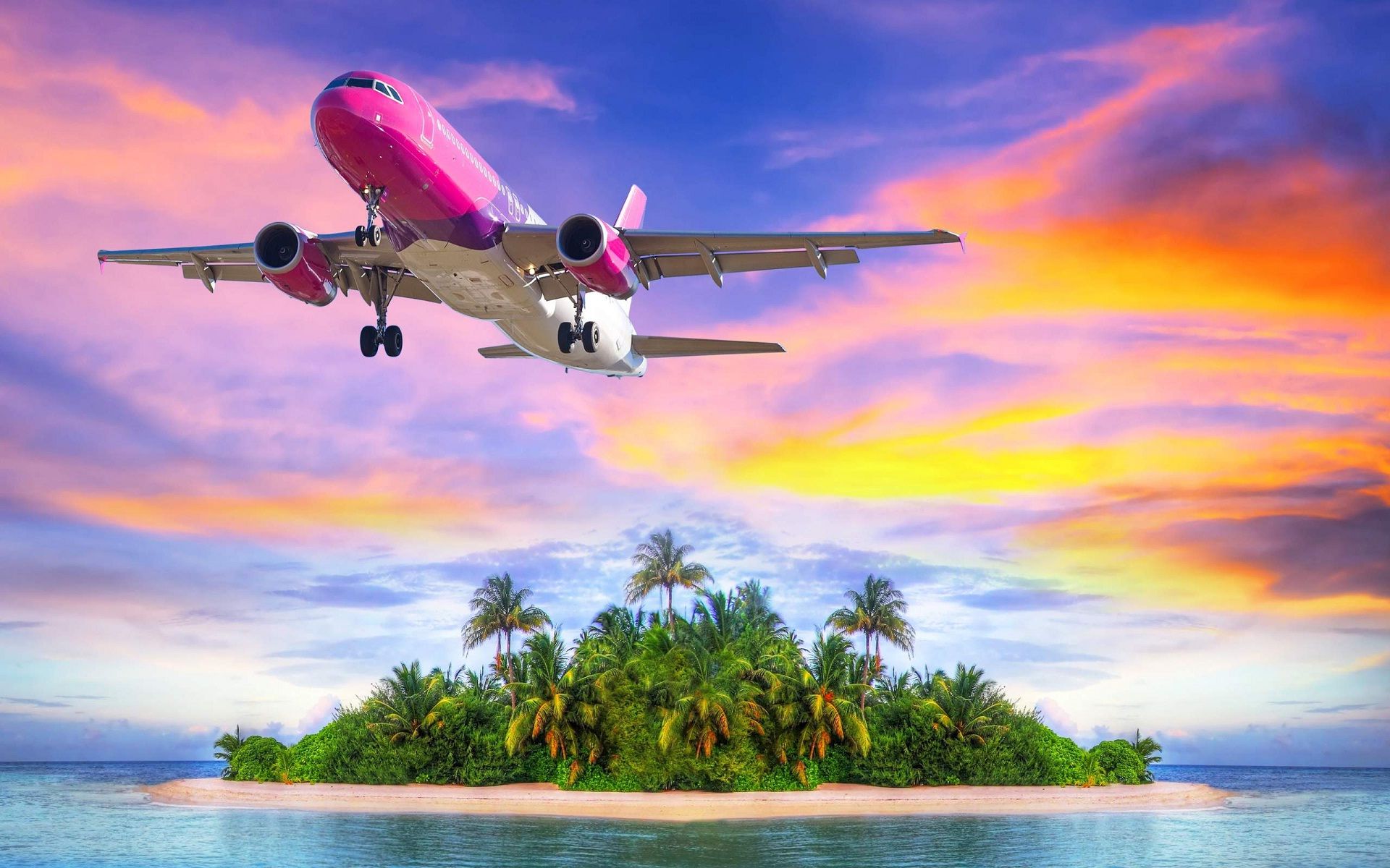 Aereo rosa su isola tropicale, 1920x1200 Full HD+ WUXGA, PC