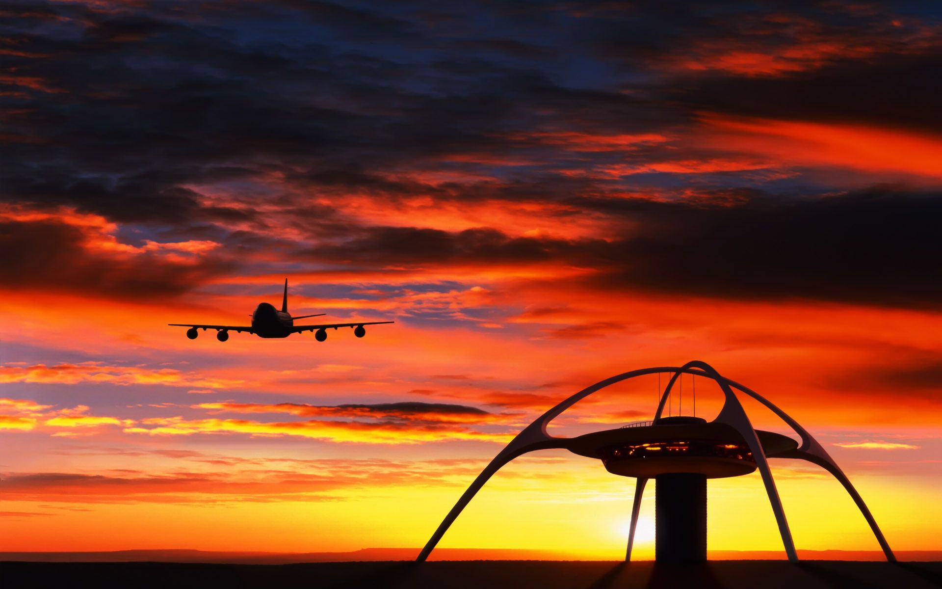 Aereo silhouette al tramonto, 1920x1200 Full HD+, Desktop