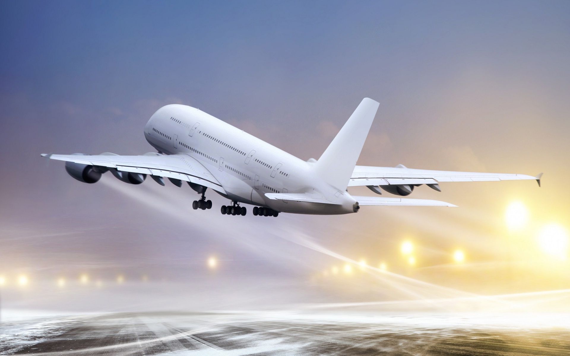 Aereo bianco in decollo nebbia, 1920x1200 Full HD+, Desktop