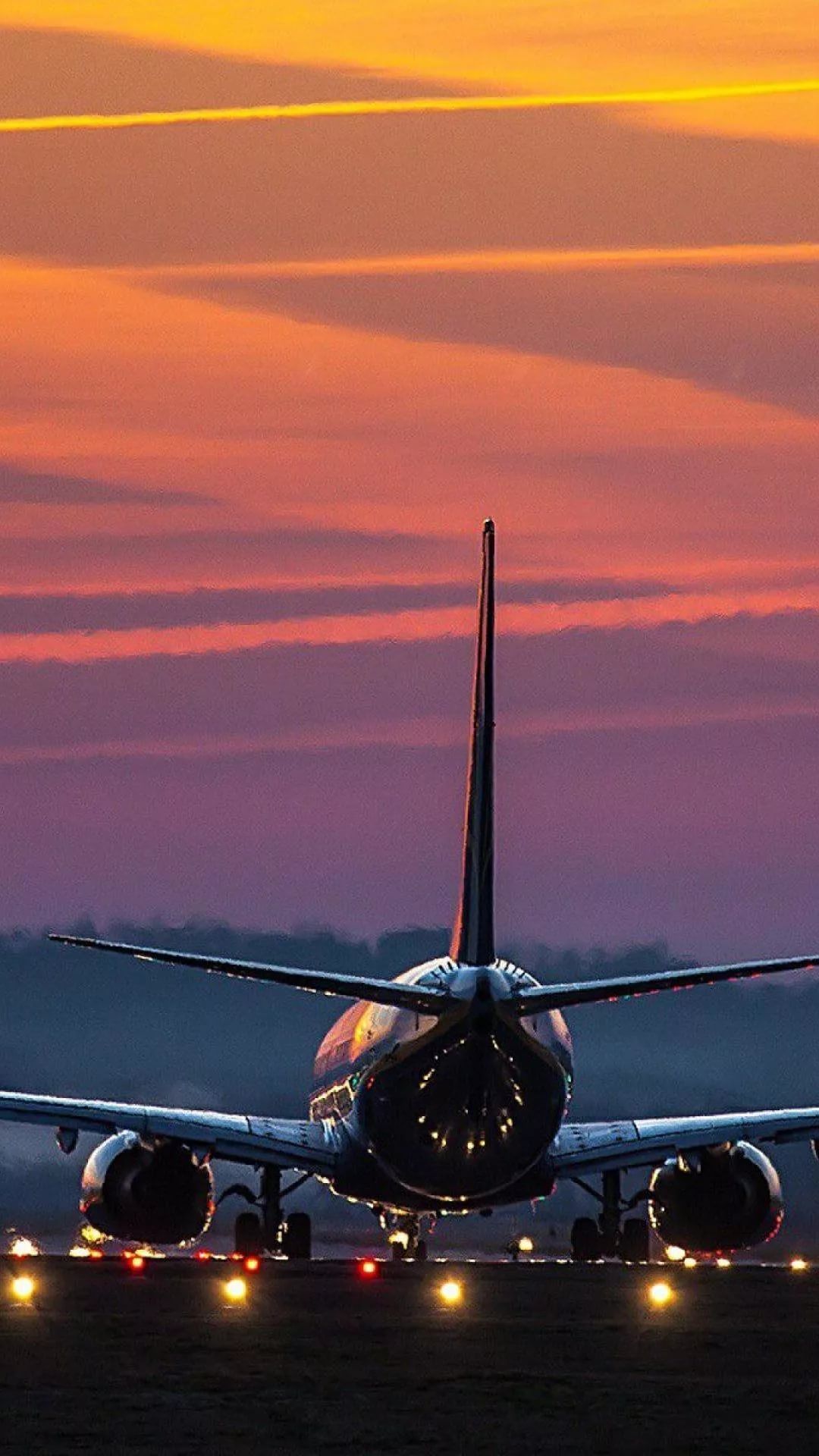 Aereo silhouette tramonto pista, 1080x1920 Full HD Verticale, iPhone