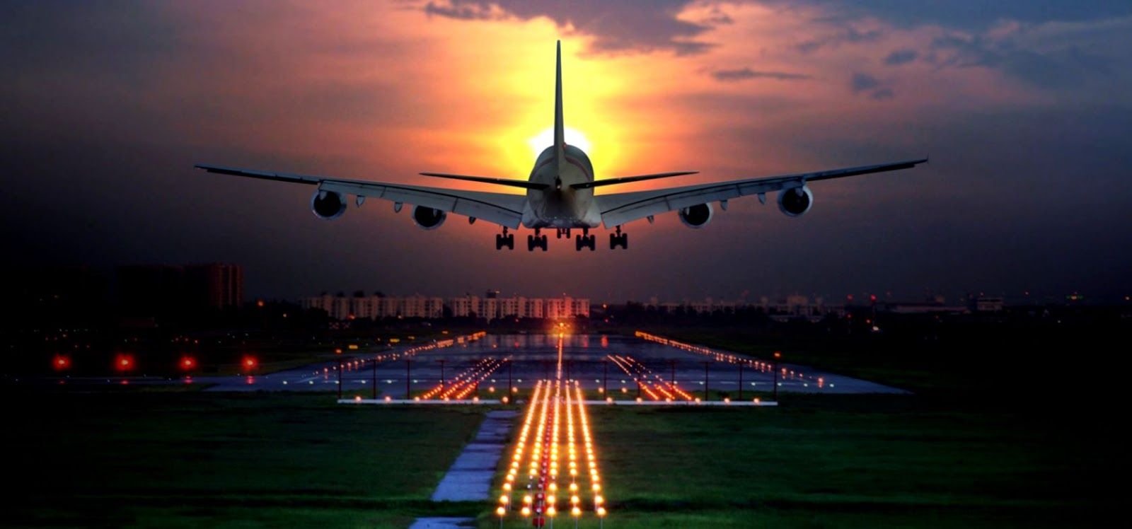 Aereo in decollo al tramonto, 1600x748 HD Ready, PC Desktop