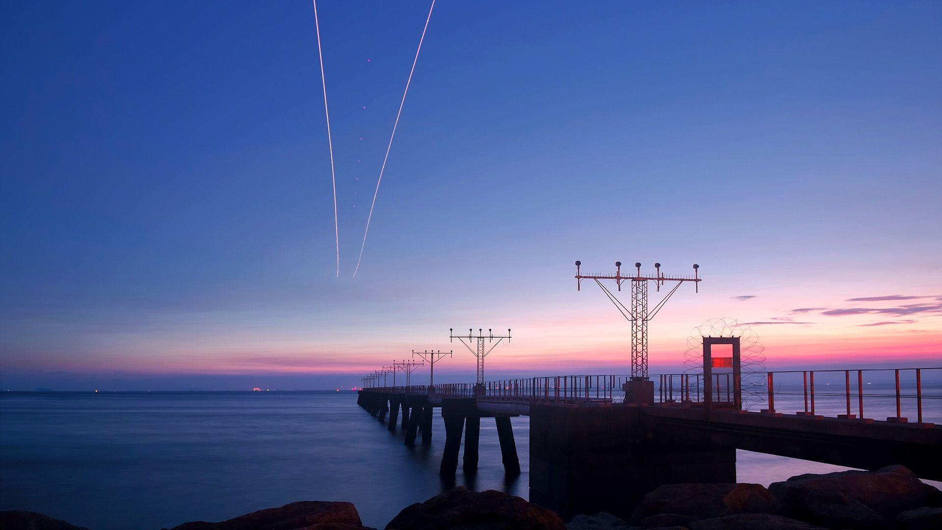 Molo al tramonto, mare, 1920x1080 Full HD 1080p, PC Desktop