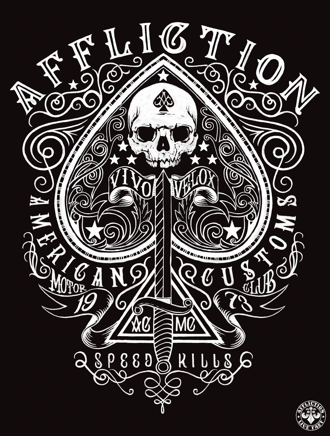 Teschio picche logo Affliction, 1136x1500 Verticale, Telefono