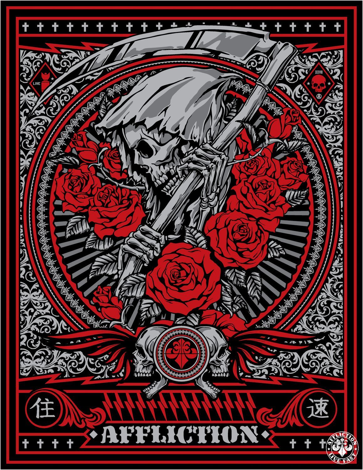 Teschio mietitore con rose rosse, 1159x1500 Verticale, Telefono