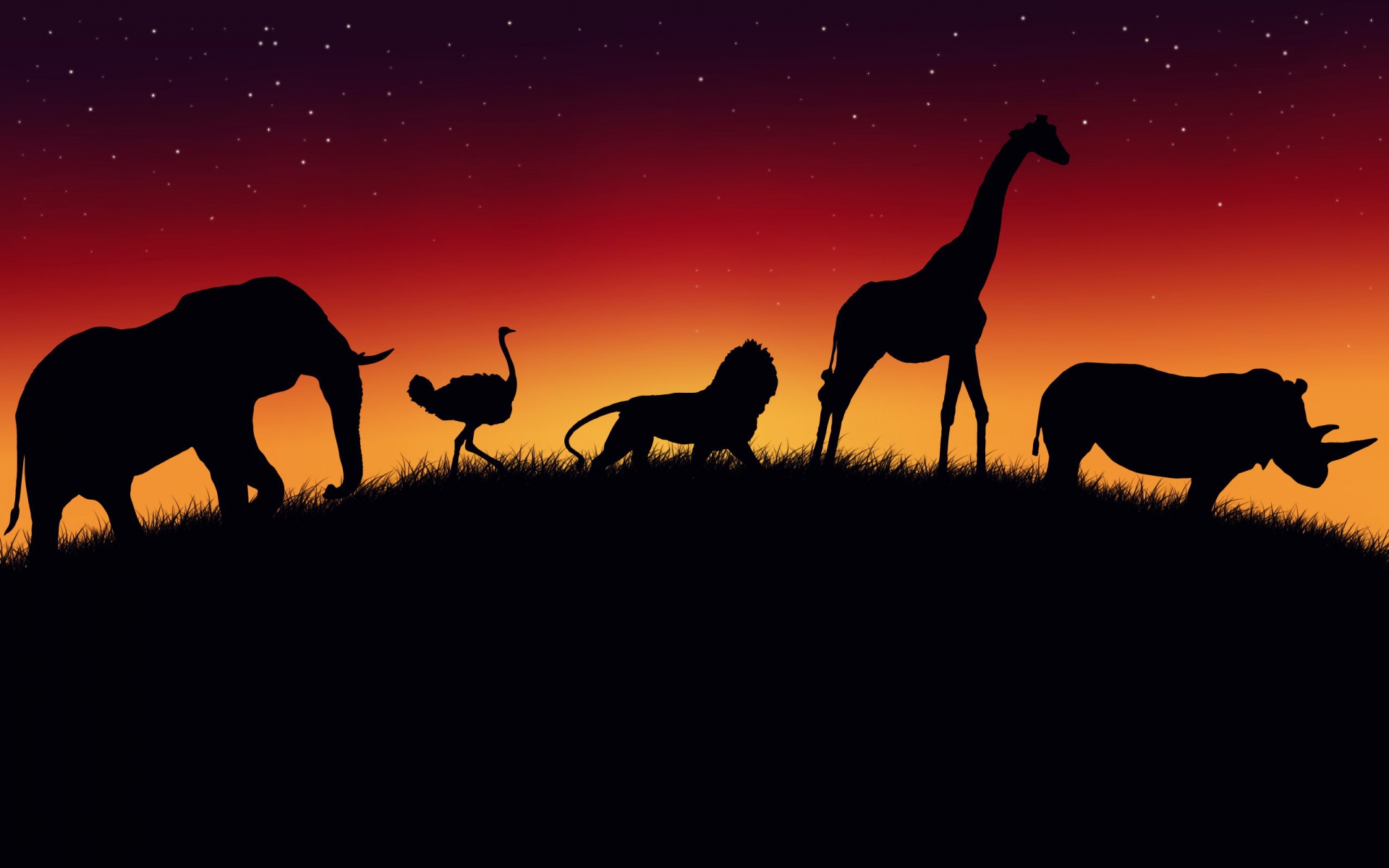 Silhouette animali africani al tramonto, 1920x1200 Full HD+, Laptop