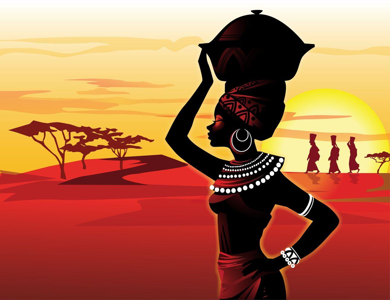 Silhouette donna africana tramonto, 1290x993 HD, Desktop