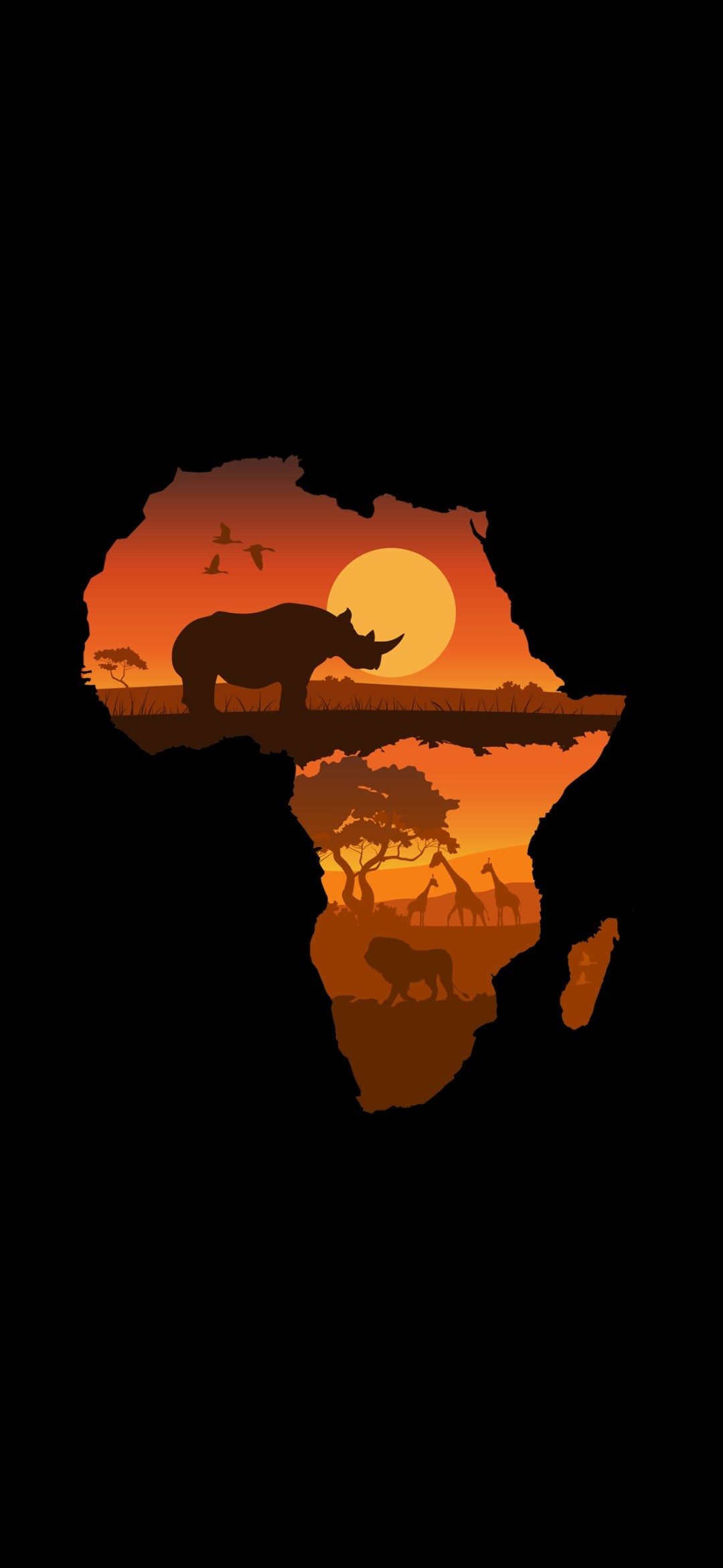 Sagoma continente africano tramonto, 1080x2340 Verticale, Xiaomi