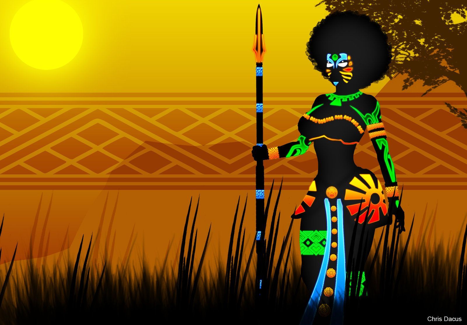 Donna africana con lancia tramonto, 1600x1115 HD Ready, Desktop