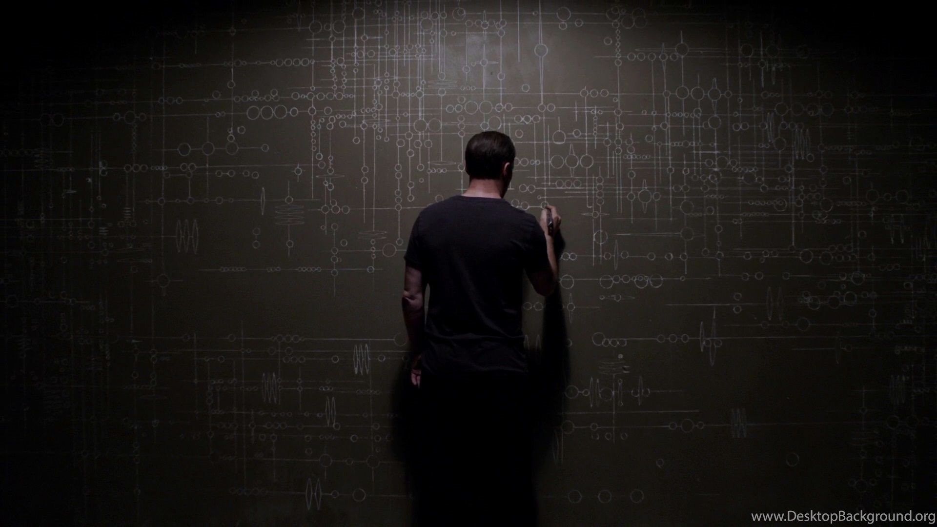 Uomo scrive su lavagna scura, 1920x1080 Full HD, Desktop