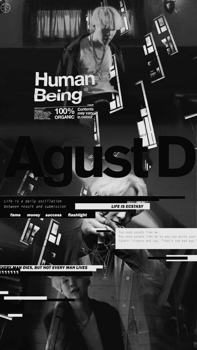 Agust D collage bianco e nero, 676x1200 Verticale, Telefono