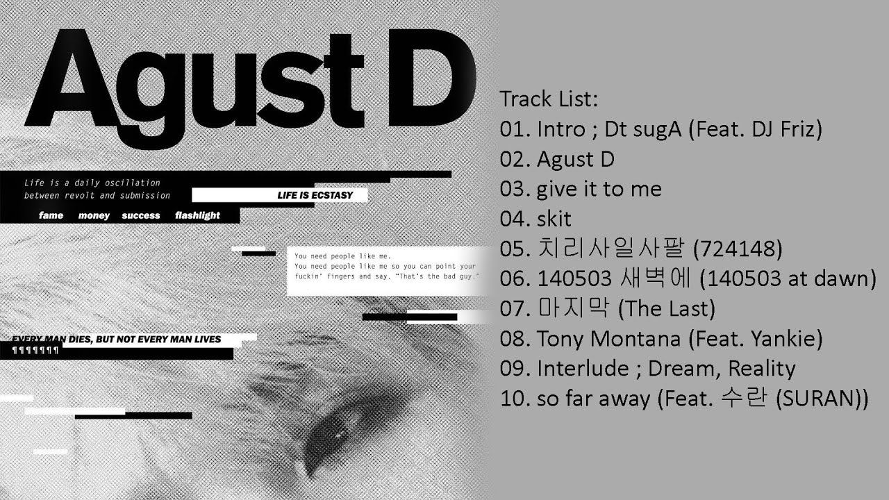 Tracklist album Agust D, 1280x720 720p, Laptop