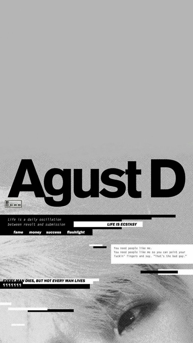 Agust D testo grafico bianco/nero, 674x1200 Full HD Verticale, Smartphone
