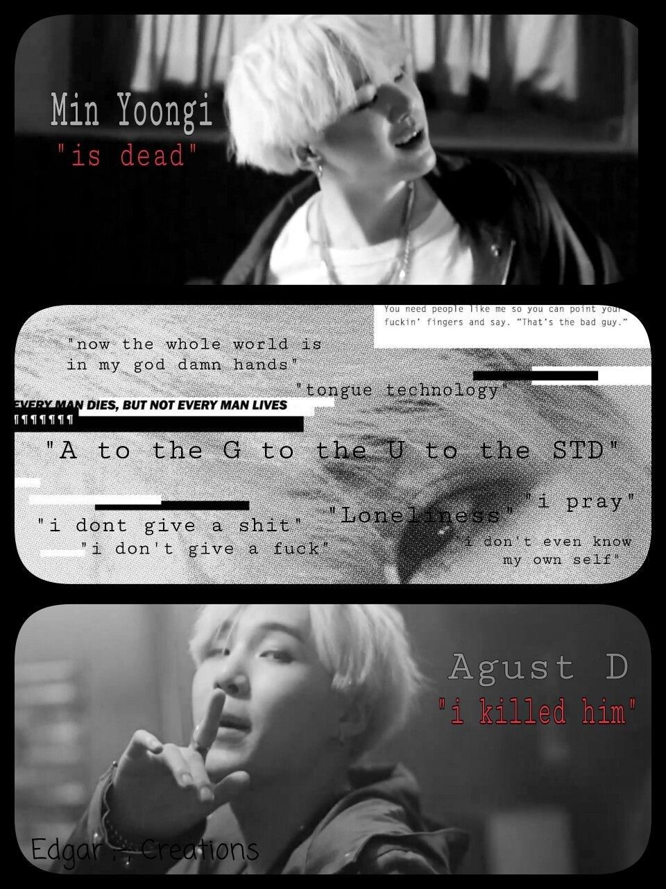 Agust D collage citazioni bianco nero, 960x1280 Verticale, Telefono