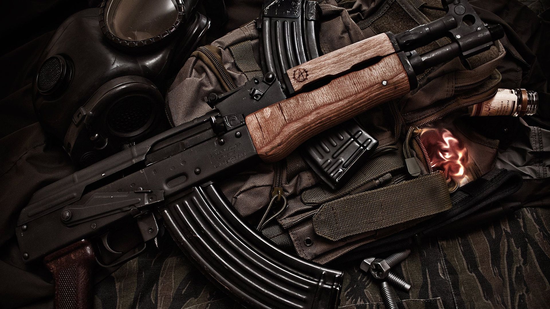 Fucile AK-47 nero render, 1600x900 HD, Desktop