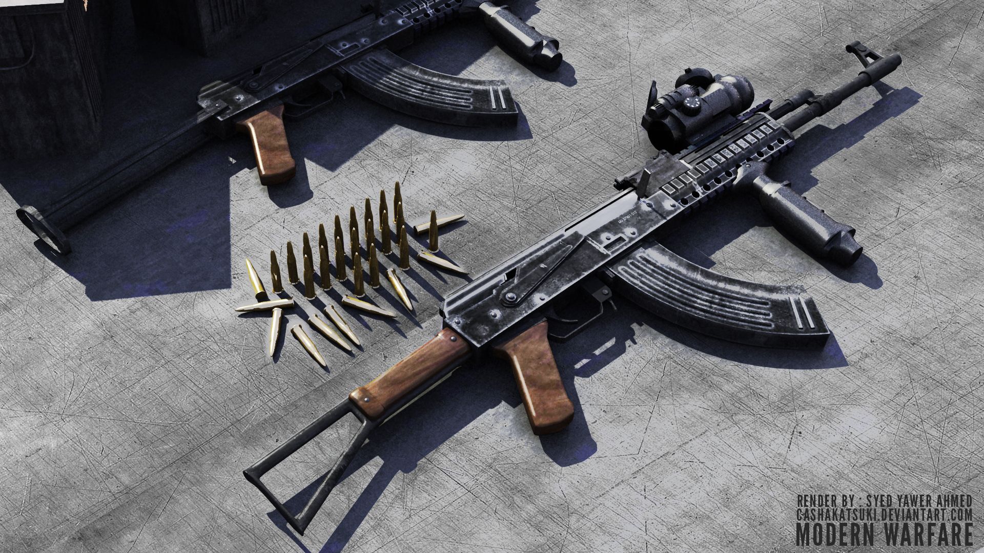 Fucile AK-47 render 3D, 1920x1080 1080p, Laptop
