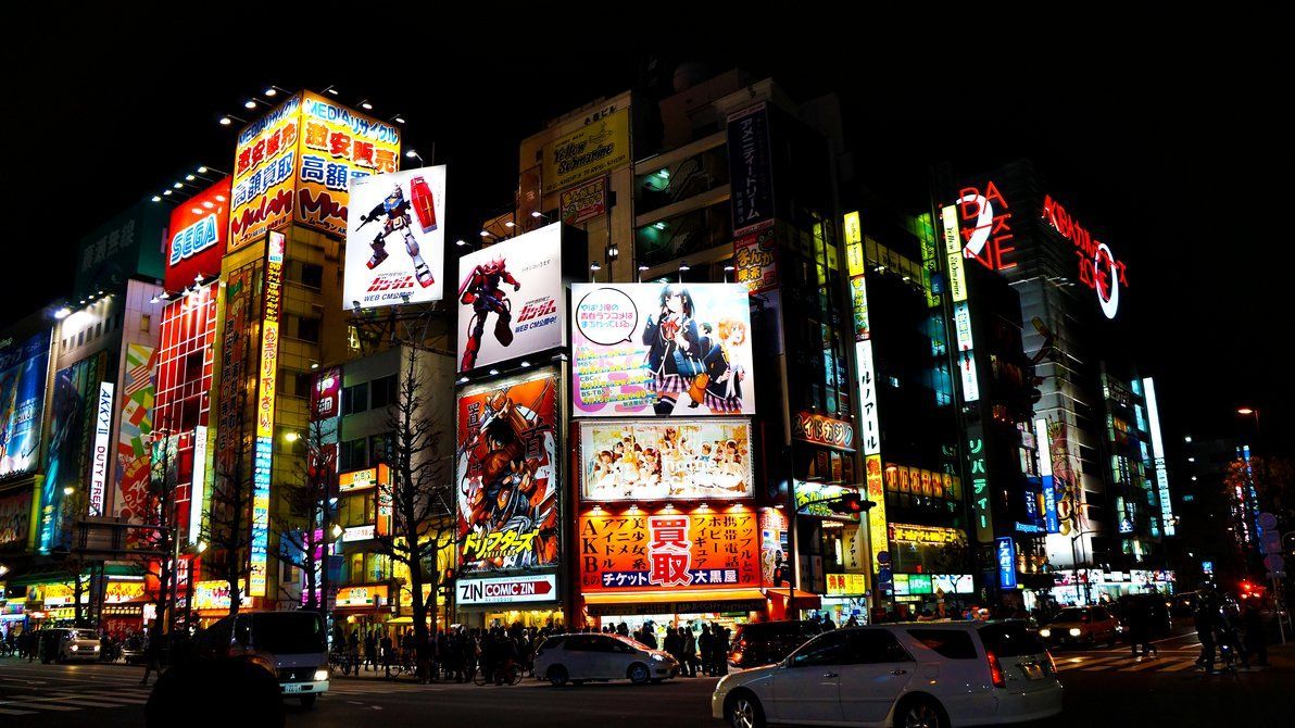 Akihabara di notte, insegne luminose, 1192x670 HD, Desktop