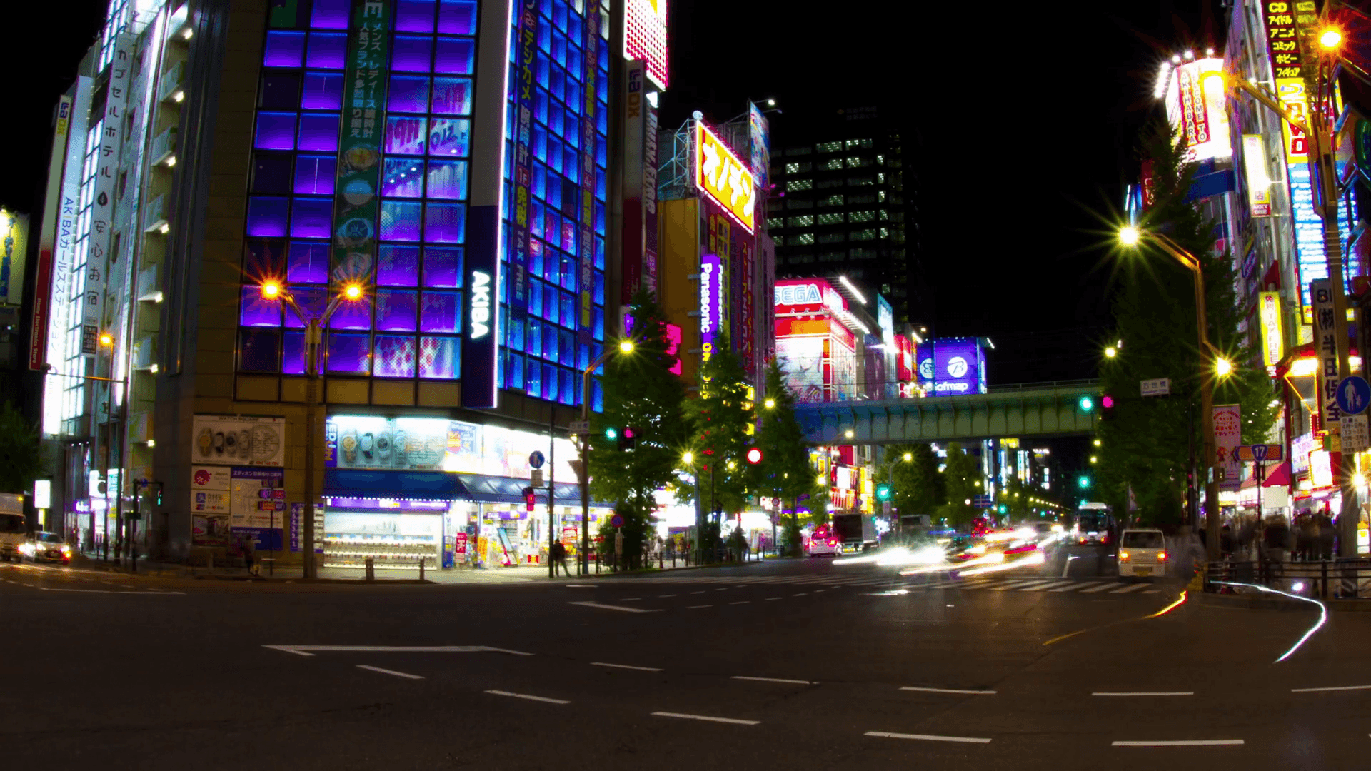 Akihabara incrocio notturno luci neon, 1920x1080 1080p, Desktop