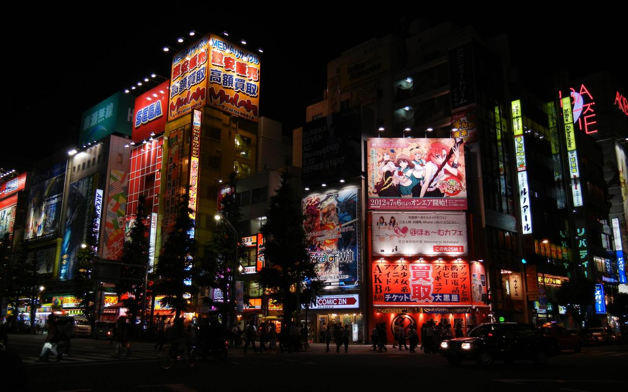 Strada di Akihabara di notte, 1280x800 720p, PC