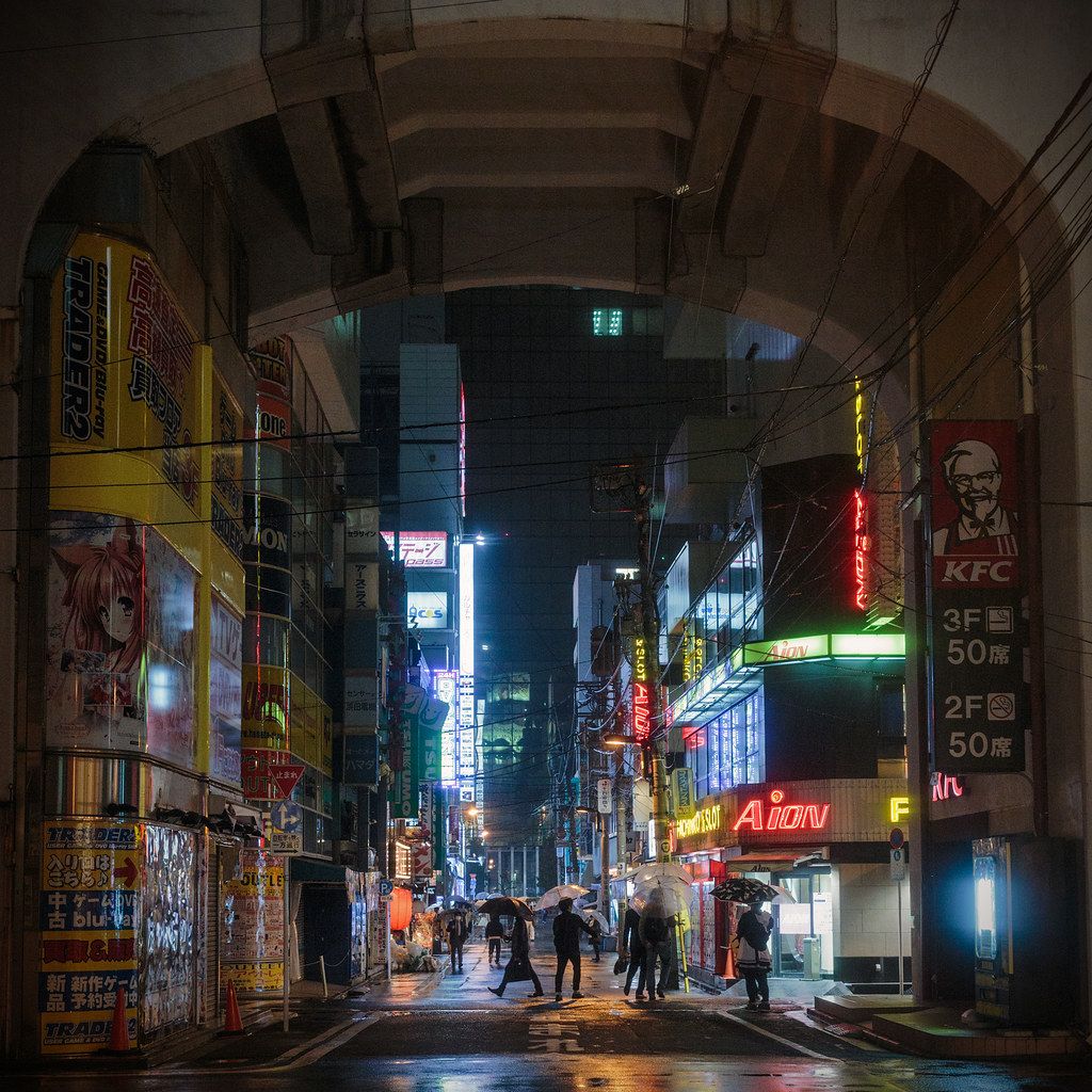 Strada di Akihabara di notte, 1024x1024 HD, PC Desktop