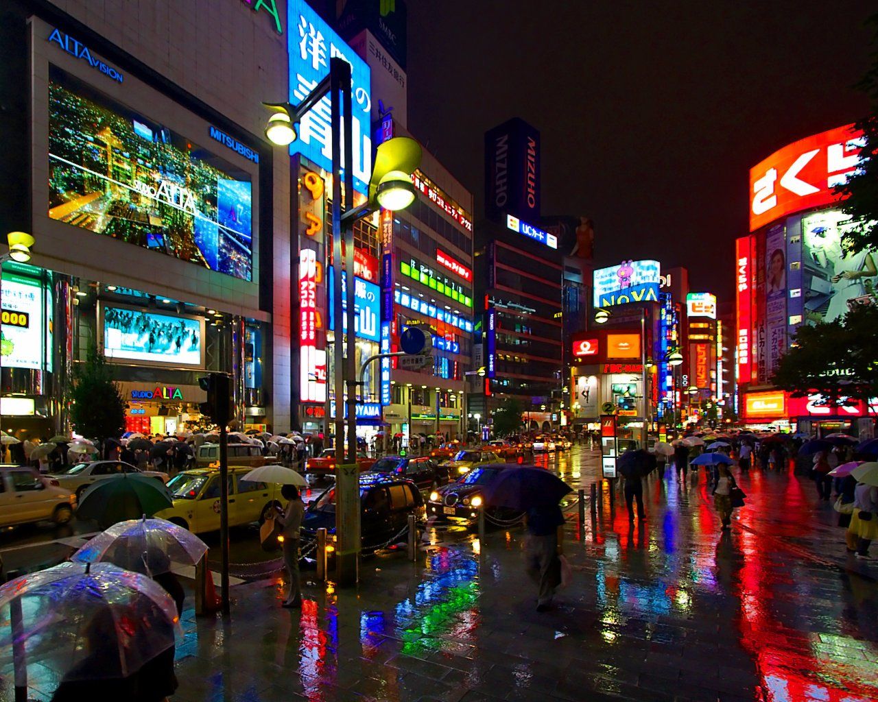 Strada Tokyo notturna pioggia, 1280x1024 HD, Desktop