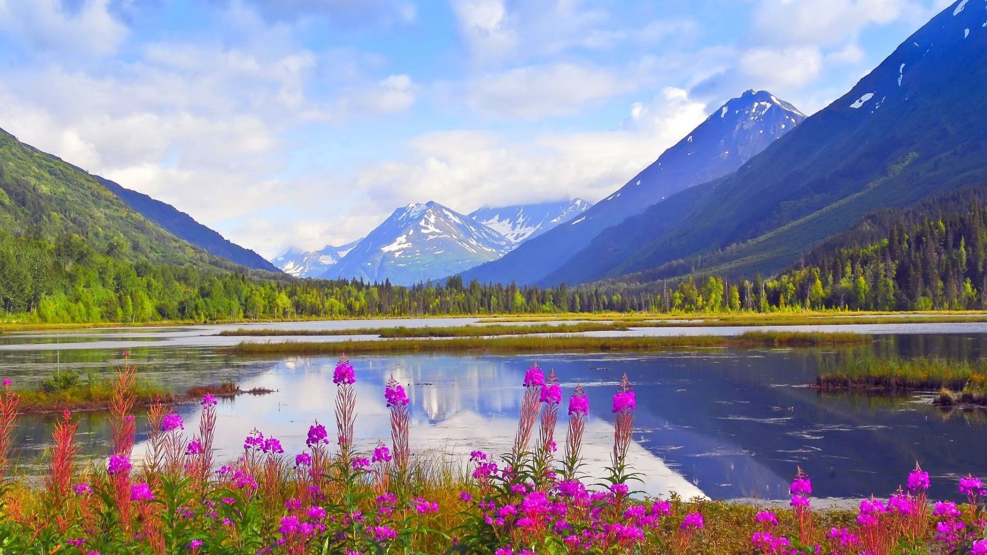 Montagne innevate lago Alaska primavera, 1920x1080 Full HD, Desktop