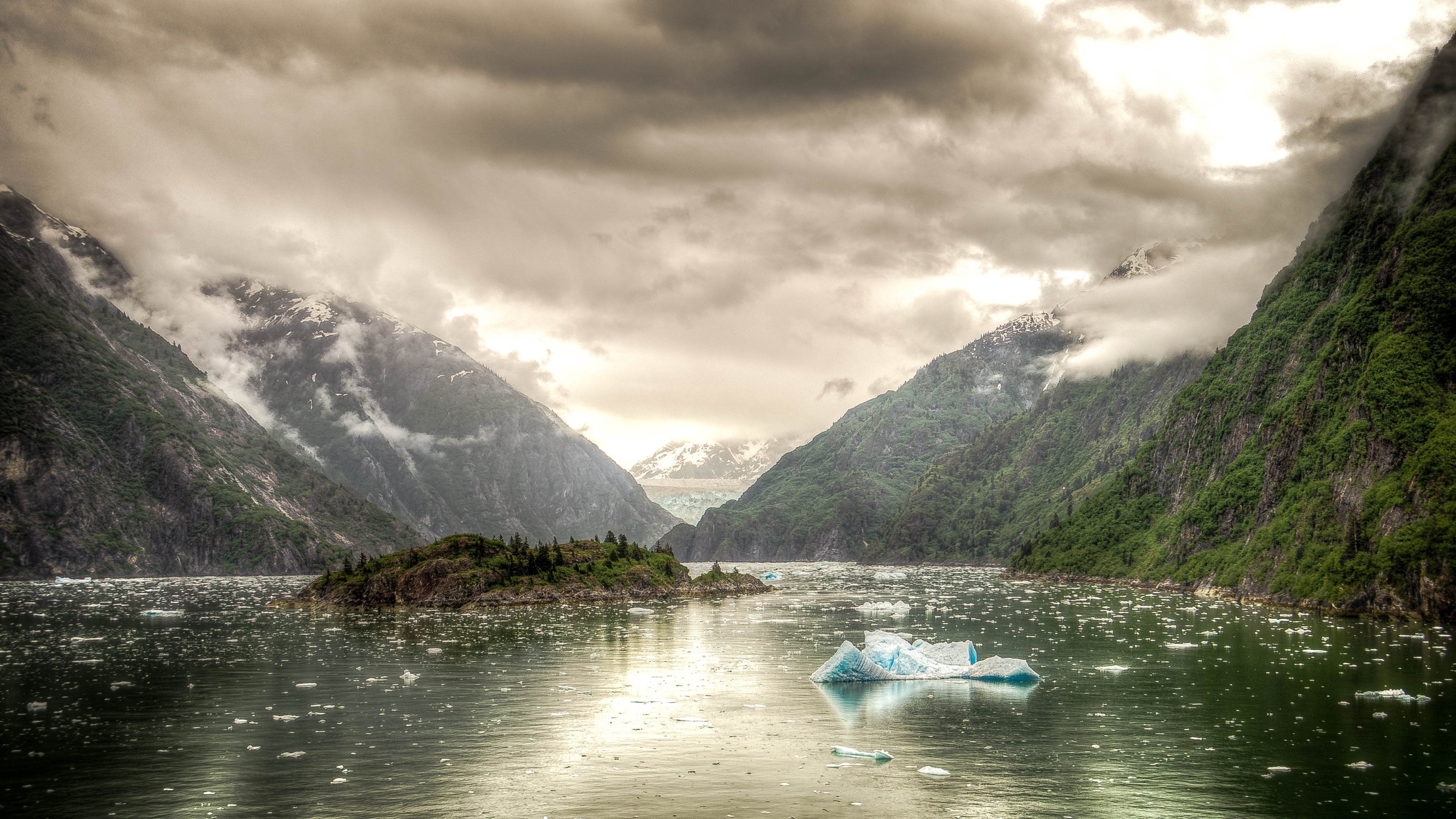 Fiordo montano con iceberg, 3840x2160 UHD, PC 4K