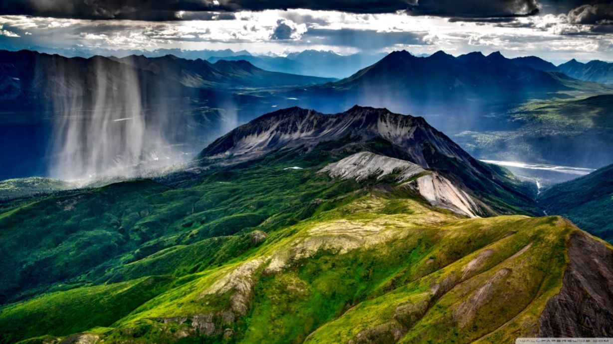 Montagne verdi con pioggia, 1229x691 HD, Laptop