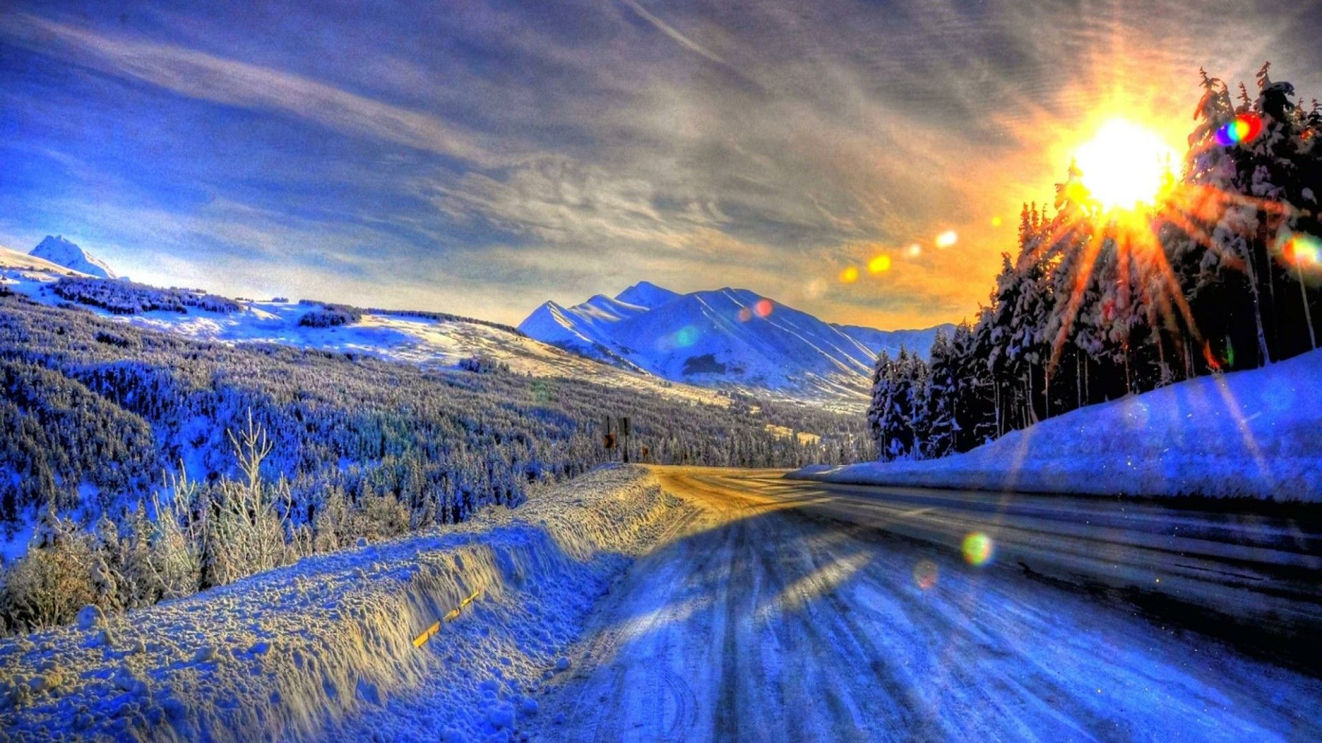 strada innevata montagne Alaska, 1920x1080 1080p, Laptop