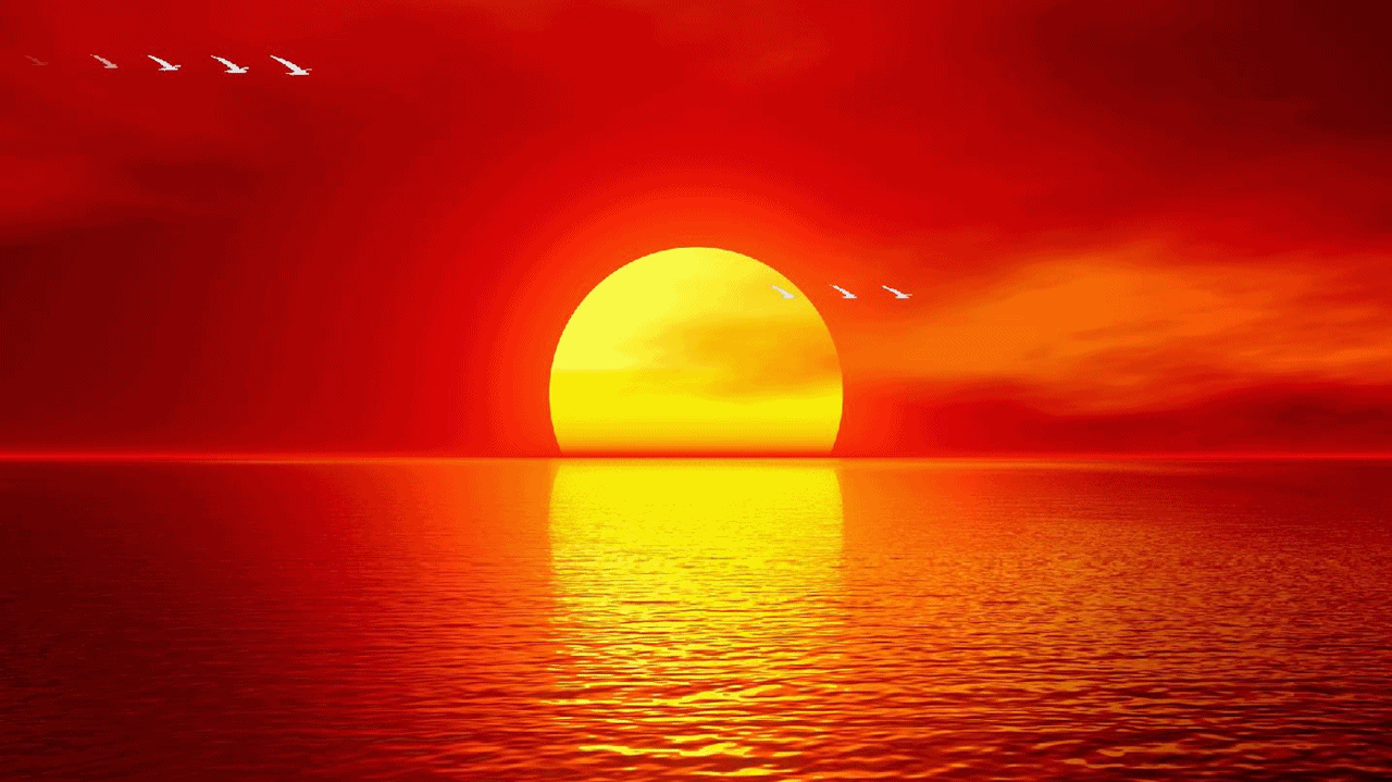 Alba sole rosso sull'oceano, 1280x719 720p, Laptop