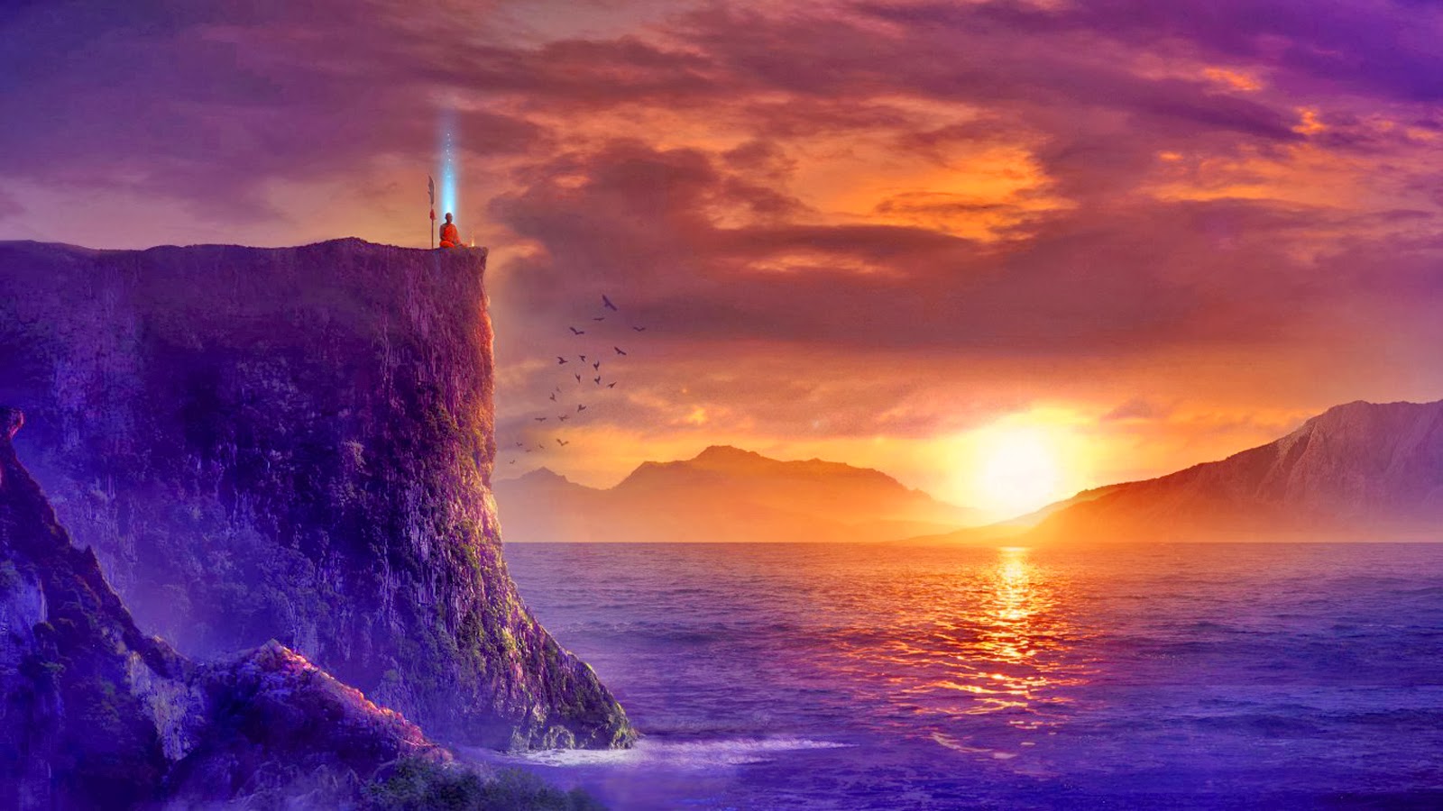 Alba su scogliera con faro, 1600x900 900p, Desktop