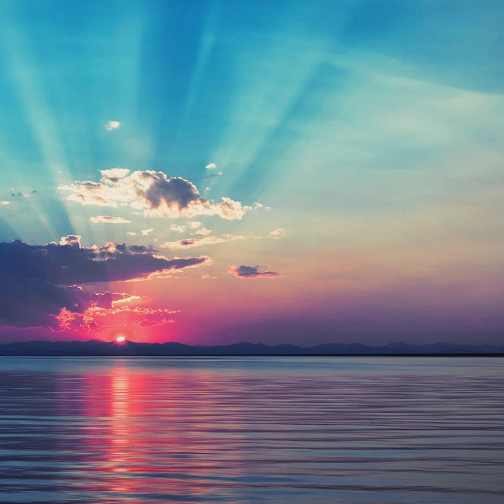 Alba sul mare con raggi, 1024x1024 HD, Desktop