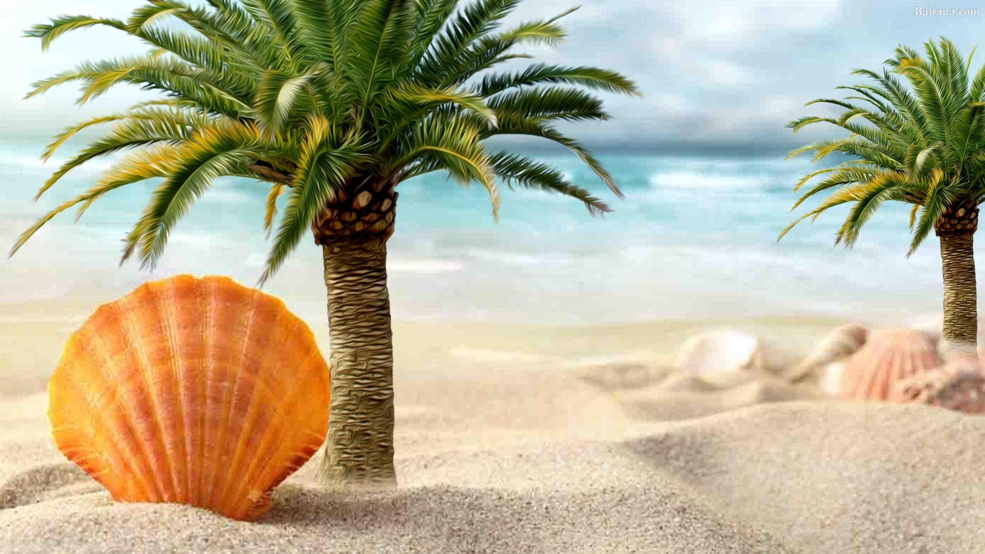 Palme spiaggia mare illustrazione, 1920x1080 Full HD 1080p, PC Desktop