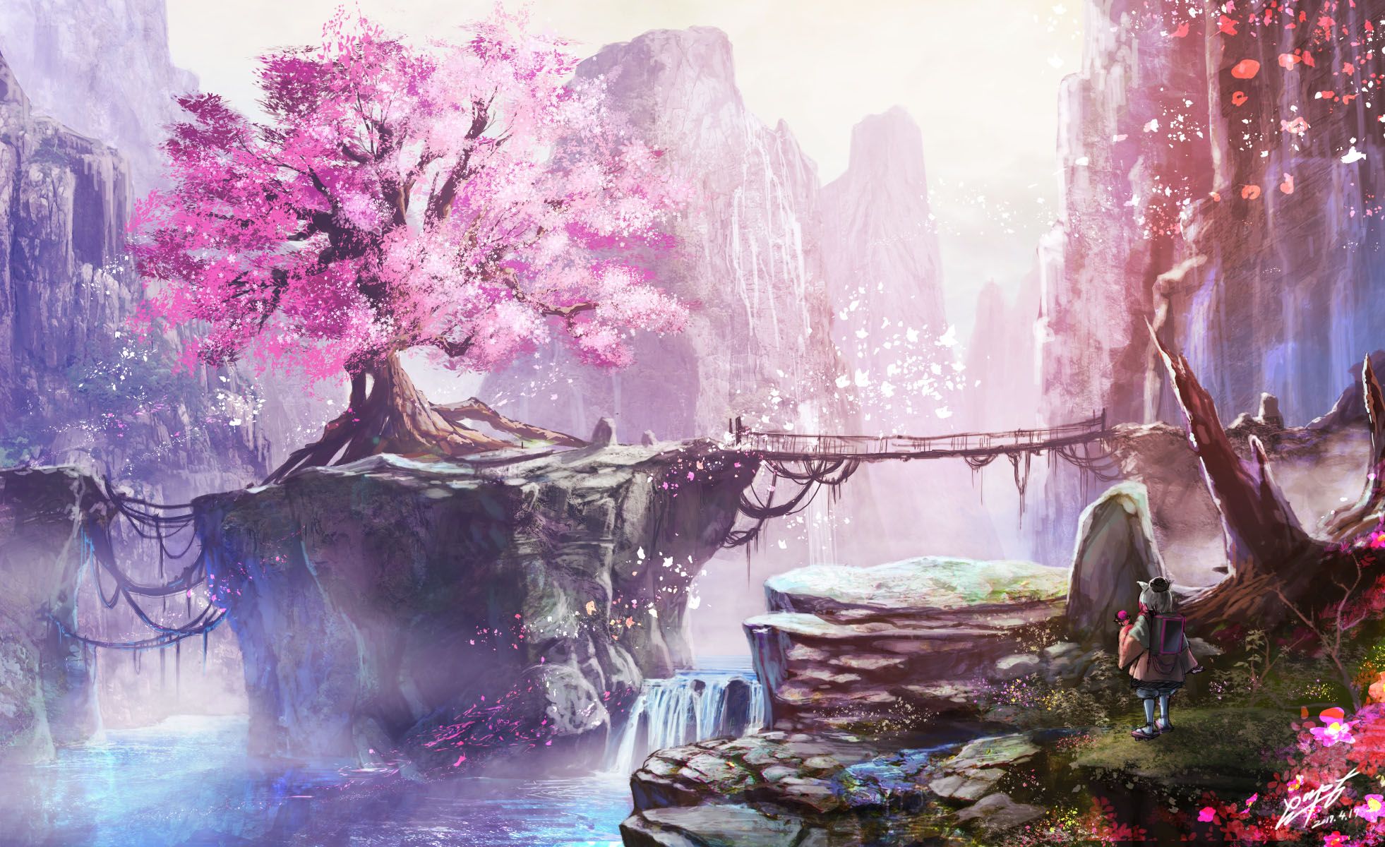 Albero di ciliegio fantasy roccioso, 1962x1200 Full HD+ WUXGA, PC Desktop