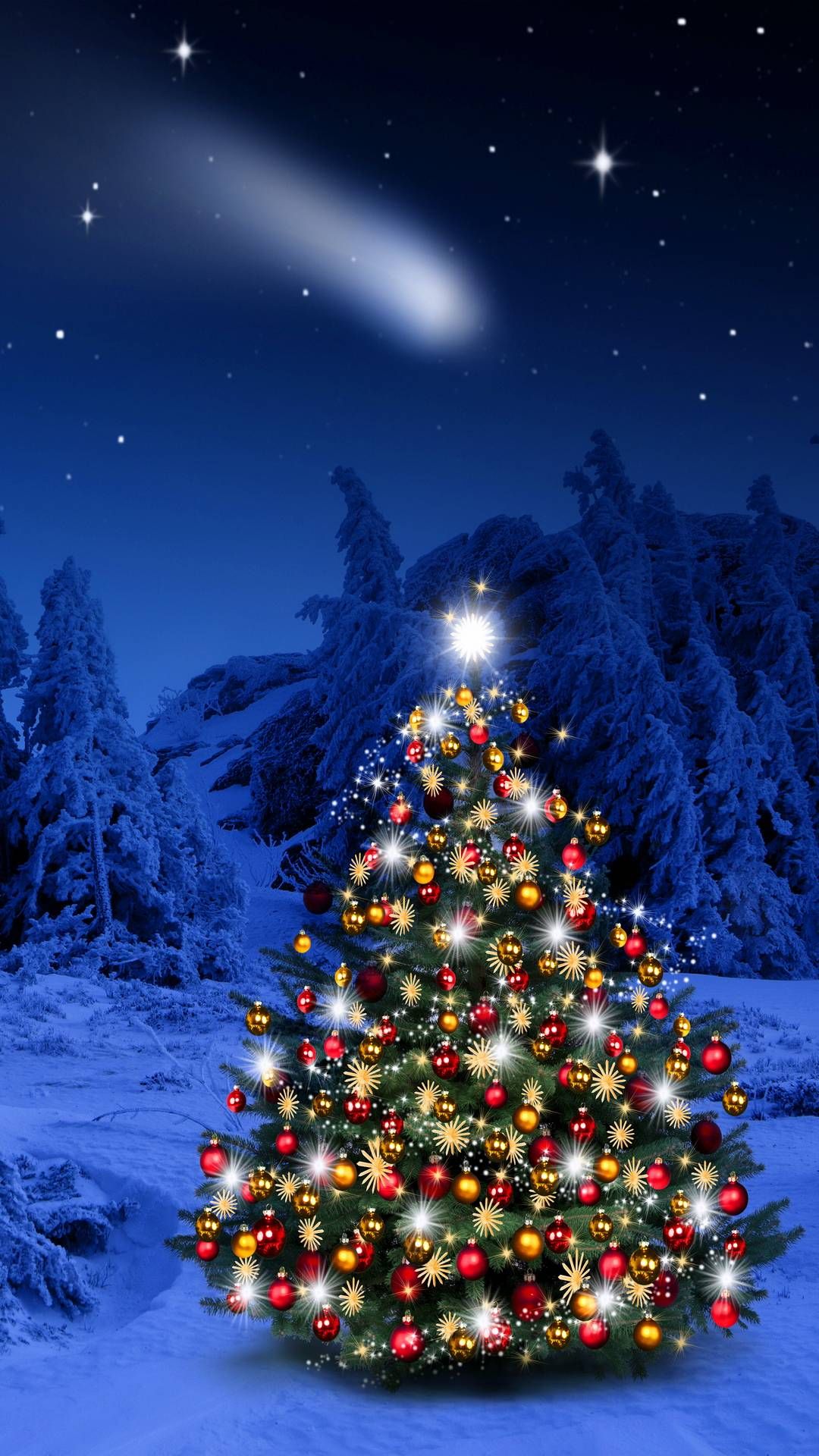 Albero di Natale illuminato notte, 1080x1920 Full HD Verticale, iPhone