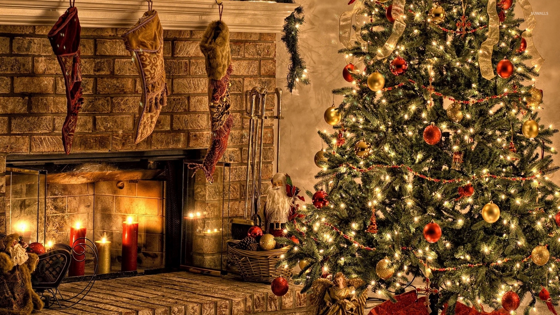 Albero di Natale e camino, 1920x1080 1080p, Desktop