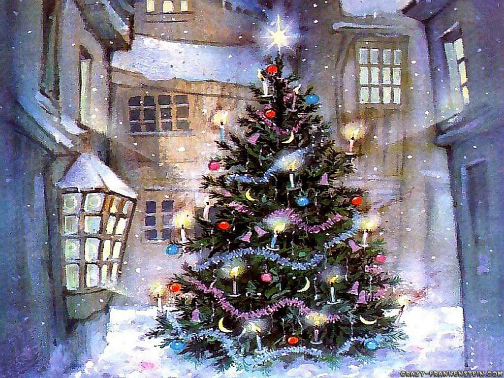 Albero di Natale in strada innevata, 1024x768 HD, Laptop