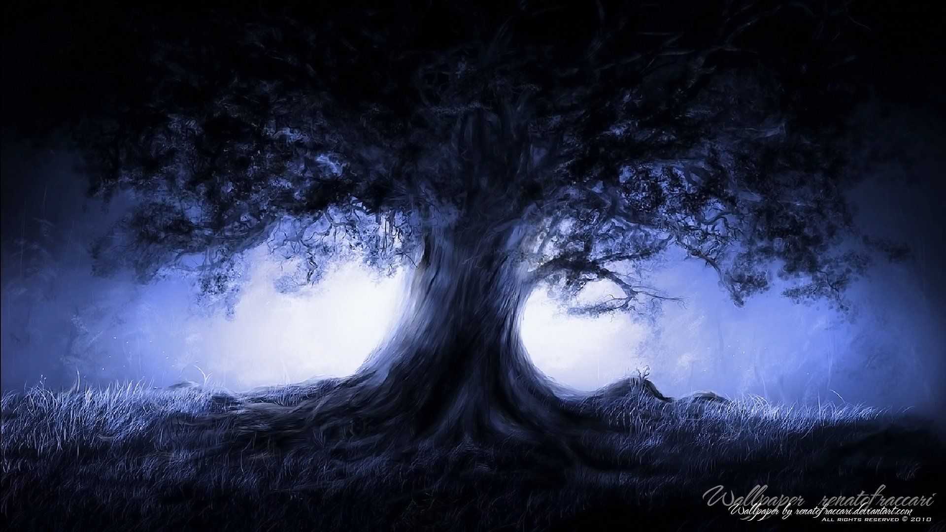 Albero notturno blu misterioso, 1920x1080 Full HD, PC
