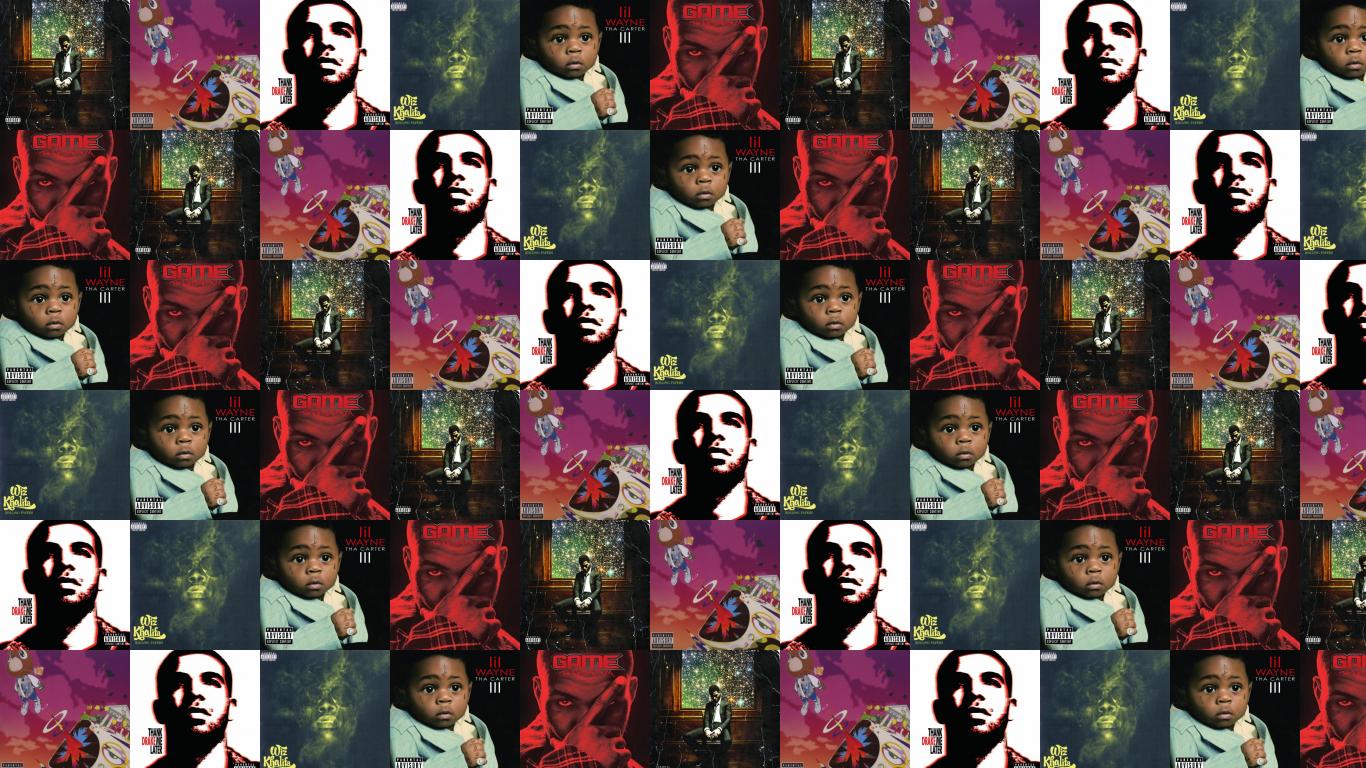Collage album Kanye West ripetuto, 1366x768 720p, PC