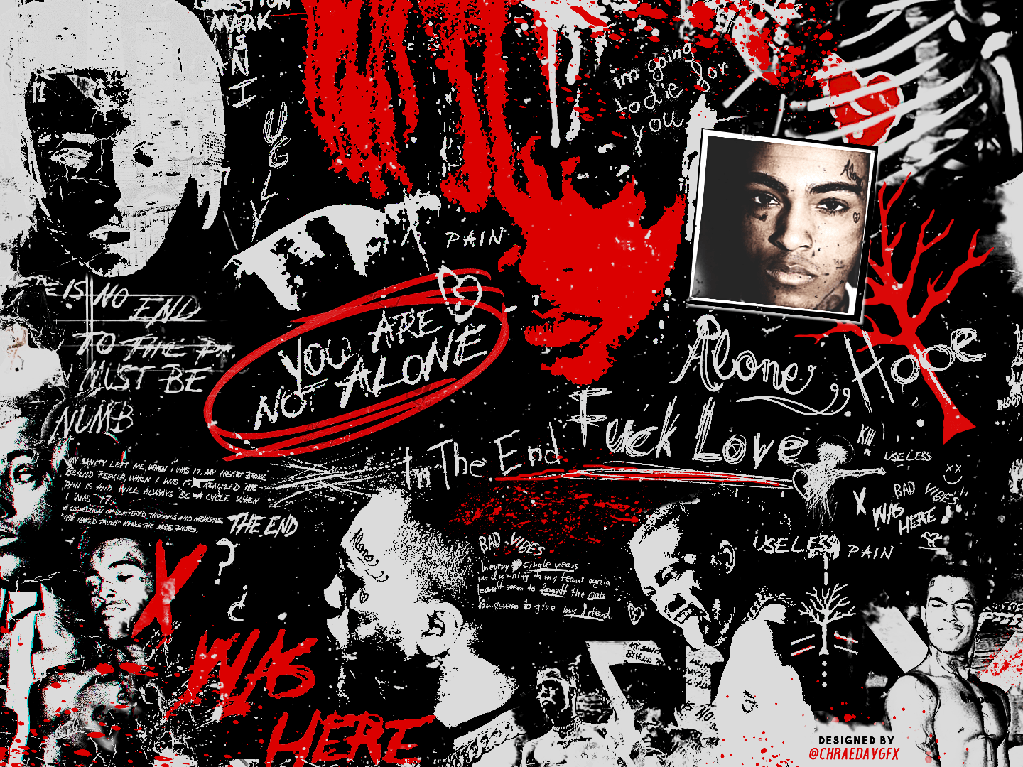 Collage XXXTentacion rosso nero, 1440x1080 720p, MacBook Air