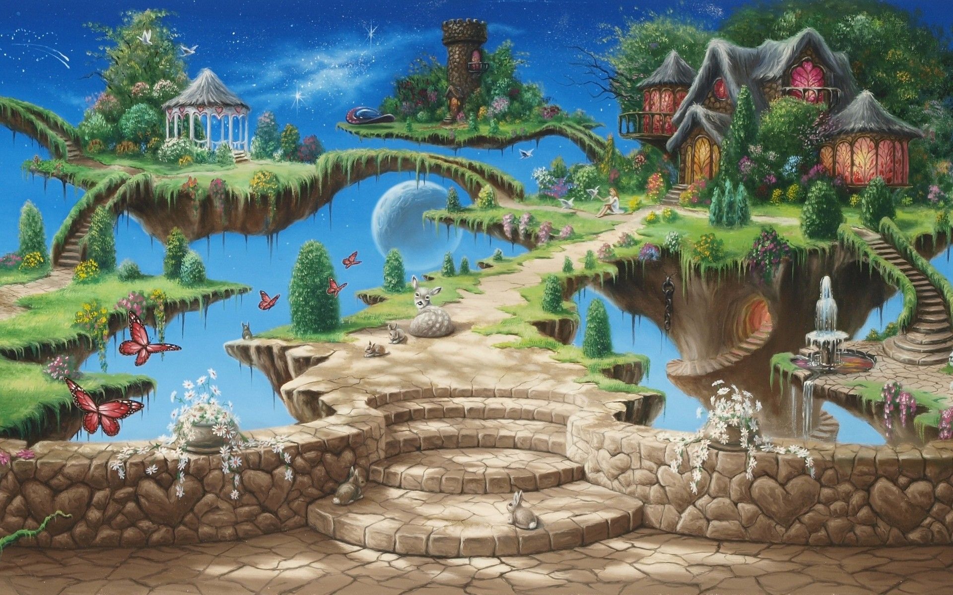 paesaggio fantasy isole verdi casette, 1920x1200 WUXGA, Desktop