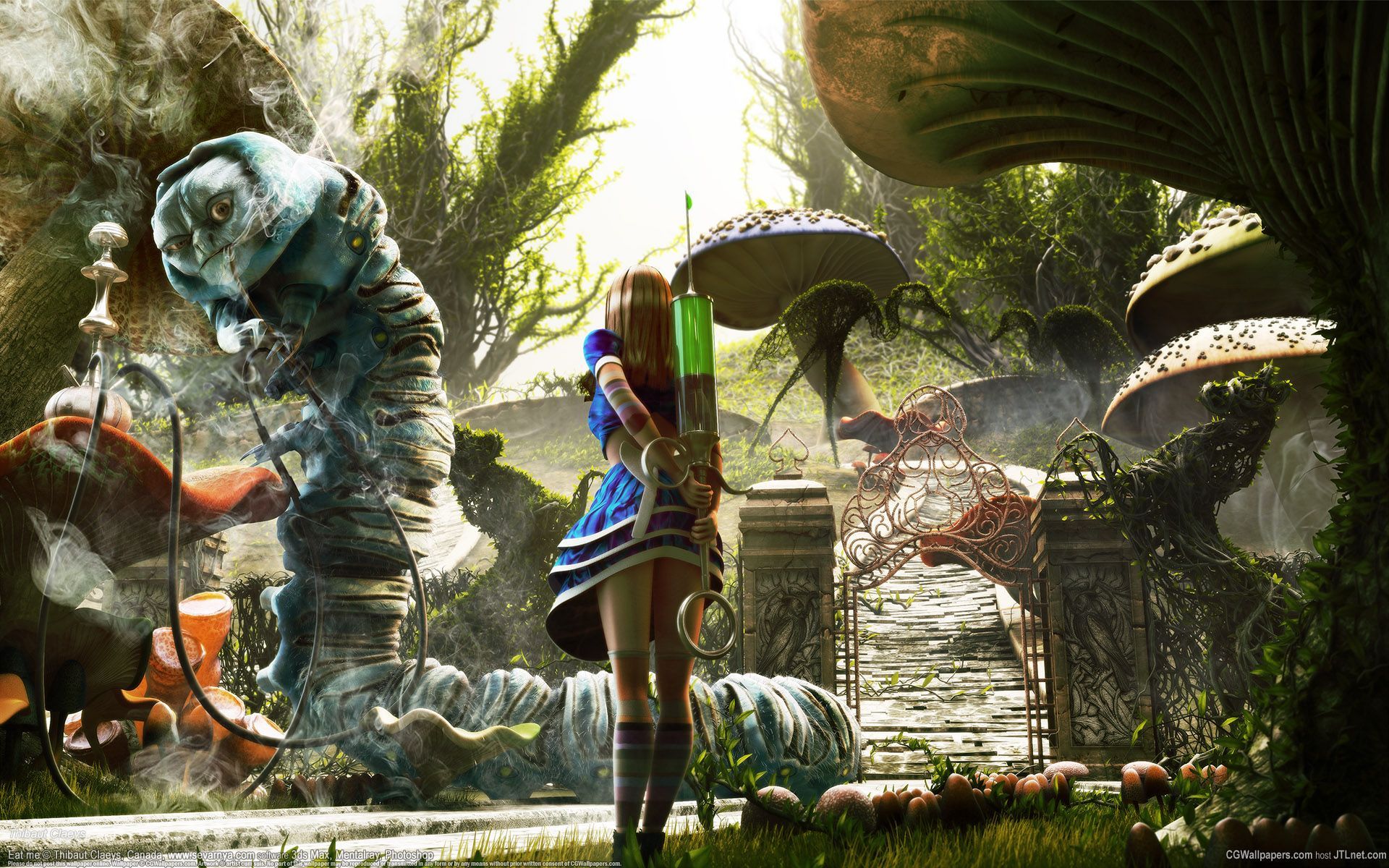 ragazza ombrello rovine funghi fantasy, 1920x1200 WUXGA, Laptop