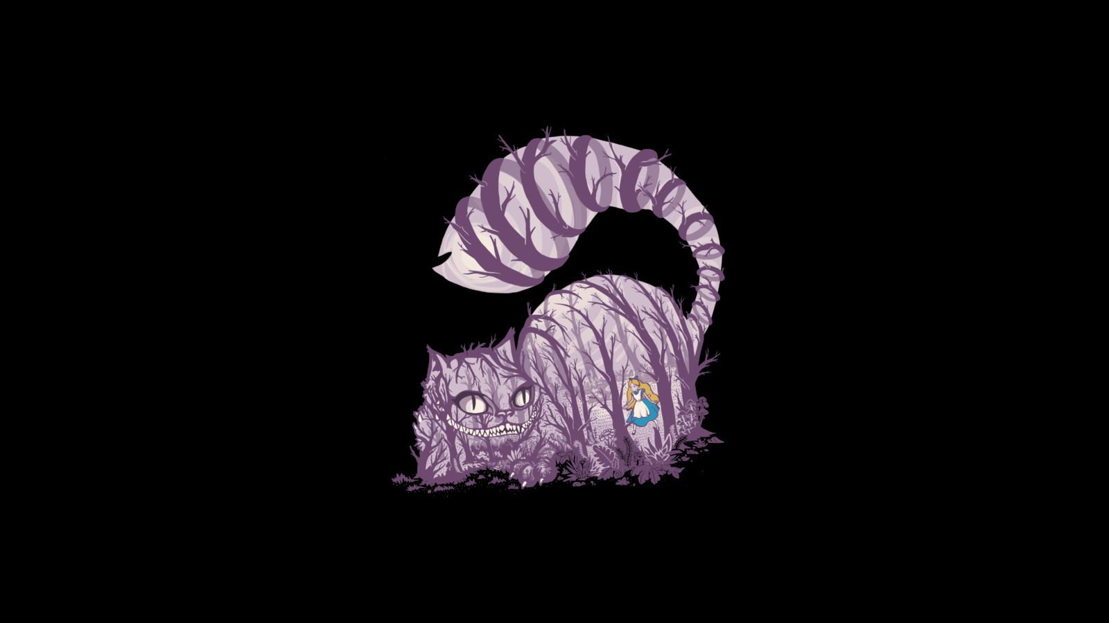 Stregatto viola illustrazione sfondo nero, 1600x900 HD, Laptop
