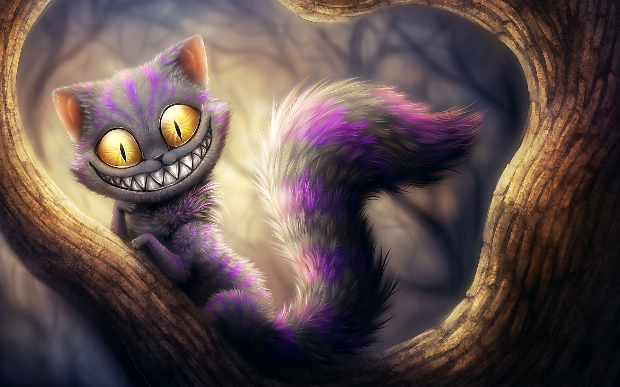 Stregatto sorridente ramo albero arte, 2560x1600 2K+, MacBook Pro