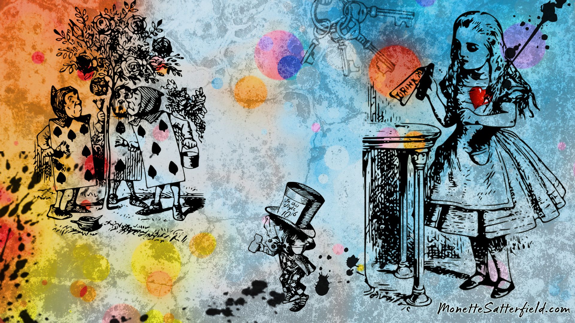 illustrazione Tenniel acquerello colorato Alice, 1920x1080 Full HD, Laptop